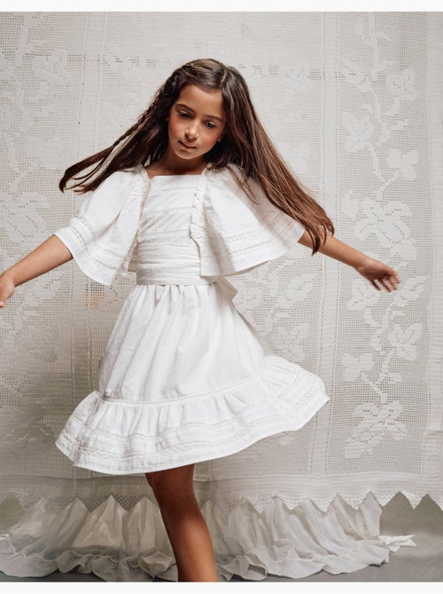 Vestido de algodón con mangas tipo capa y cinturón - Kiabi