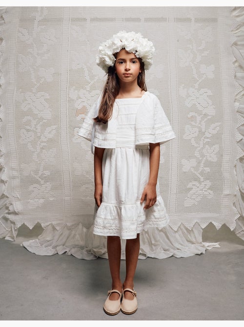 Vestido de algodón con mangas tipo capa y cinturón - Kiabi