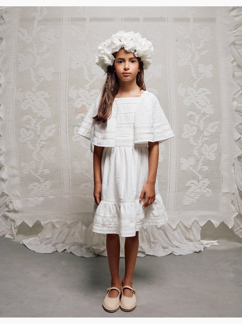 Vestido de algodón con mangas tipo capa y cinturón Blanco - Kiabi