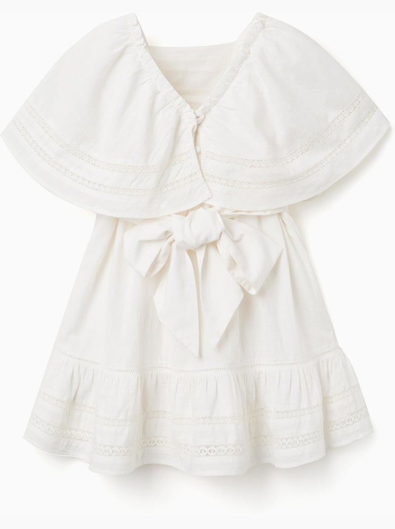 Vestido de algodón con mangas tipo capa y cinturón Blanco - Kiabi