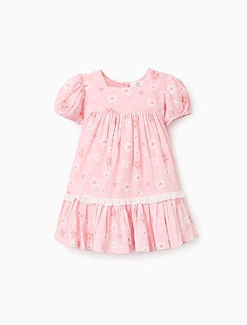 Vestido de algodón con motivo floral y mangas abullonadas