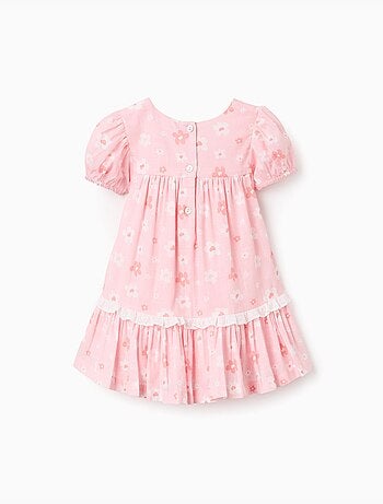 Vestido de algodón con motivo floral y mangas abullonadas