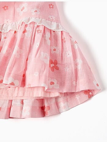 Vestido de algodón con motivo floral y mangas abullonadas