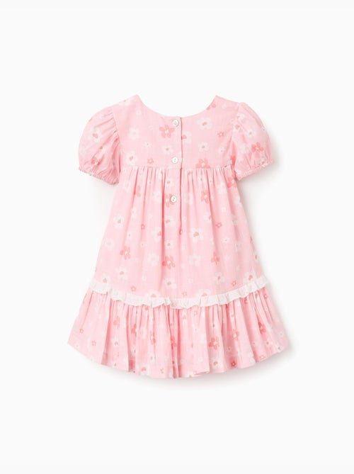Vestido de algodón con motivo floral y mangas abullonadas - Kiabi