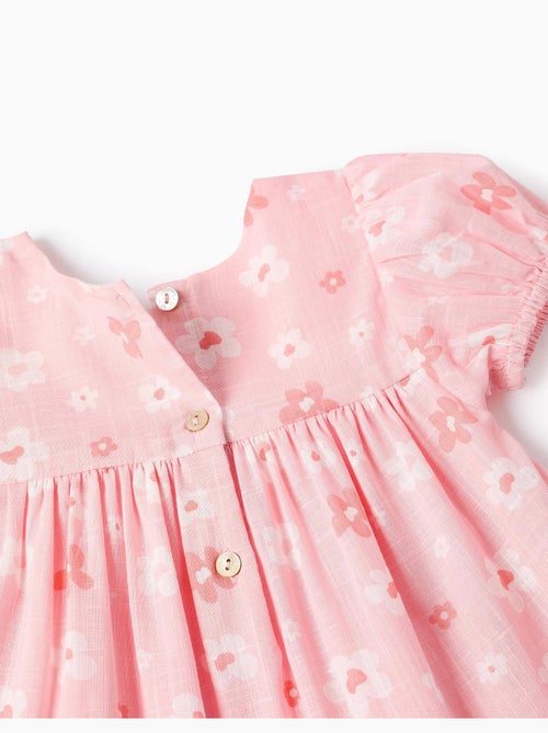 Vestido de algodón con motivo floral y mangas abullonadas - Kiabi