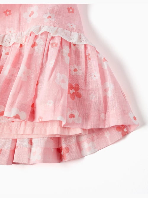 Vestido de algodón con motivo floral y mangas abullonadas - Kiabi