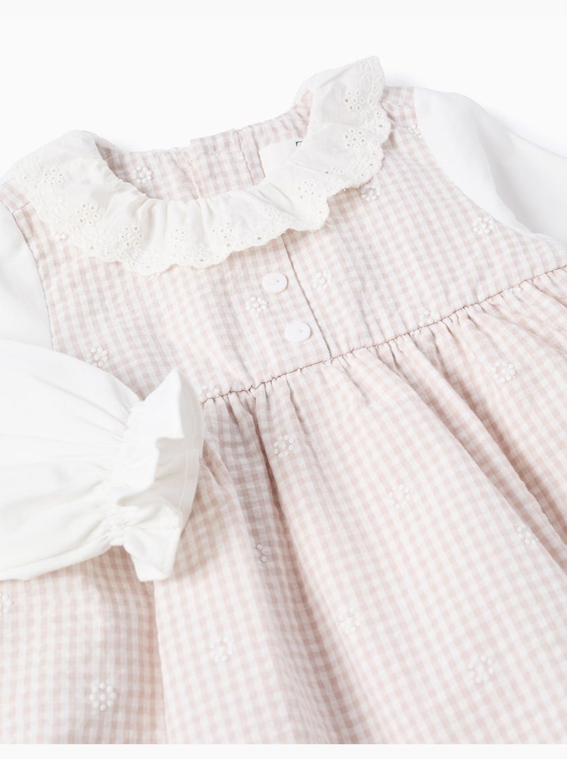 Vestido de algodón con vichy Gris claro - Kiabi