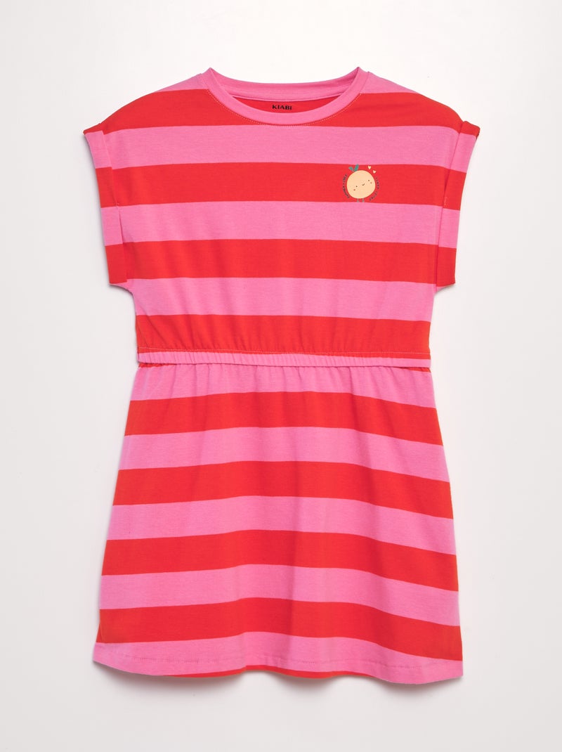 Vestido de algodón elástico con cintura marcada ROJO - Kiabi