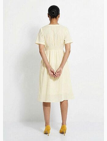 Vestido de algodón puro a rayas de cintura alta - AFIBEL