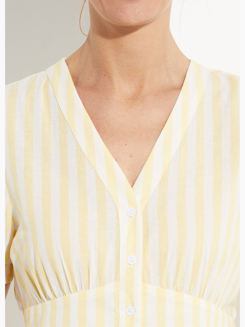Vestido de algodón puro a rayas de cintura alta - AFIBEL Amarillo - Kiabi