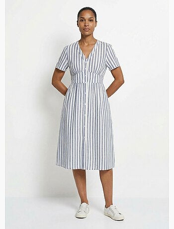 Vestido de algodón puro a rayas de cintura alta - AFIBEL