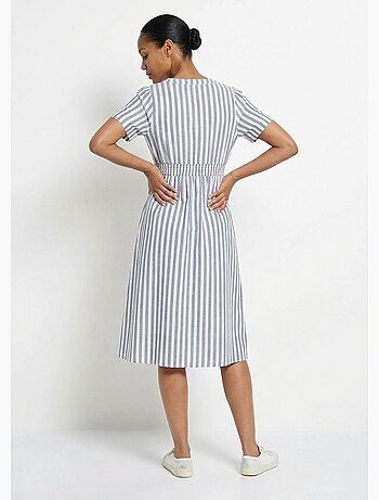 Vestido de algodón puro a rayas de cintura alta - AFIBEL