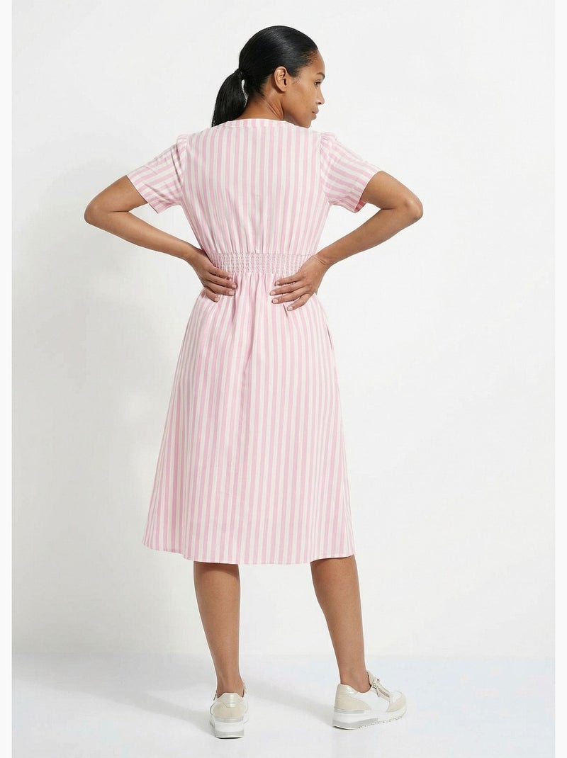 Vestido de algodón puro a rayas de cintura alta - AFIBEL Rosa - Kiabi