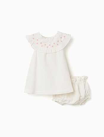Vestido de algodón y lino con bordado