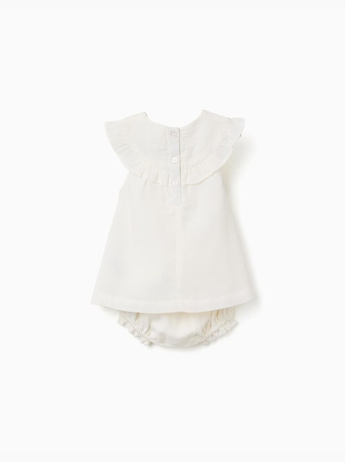 Vestido de algodón y lino con bordado - Kiabi
