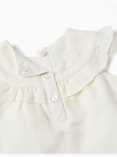Vestido de algodón y lino con bordado - Kiabi