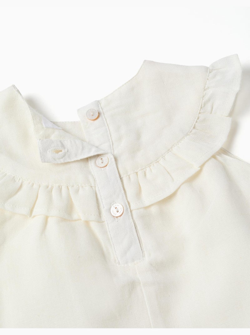 Vestido de algodón y lino con bordado Blanco - Kiabi