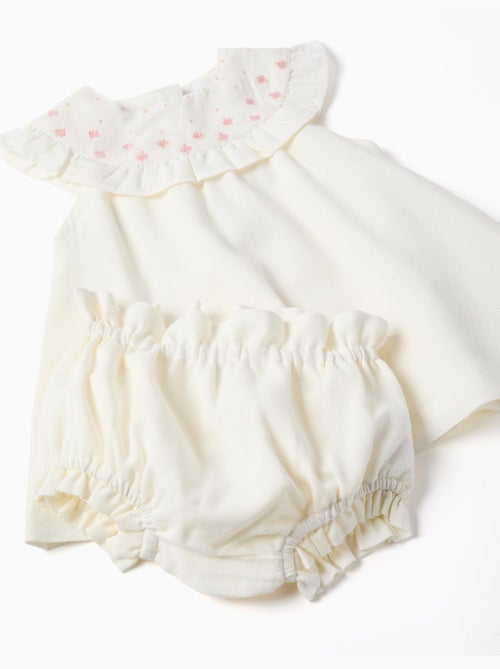 Vestido de algodón y lino con bordado - Kiabi