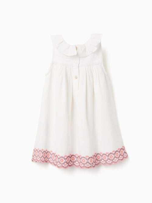 Vestido de algodón y lino con bordado inglés - Kiabi