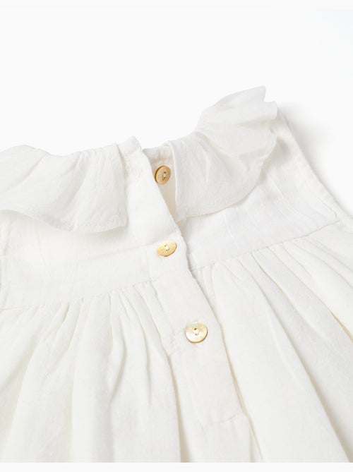 Vestido de algodón y lino con bordado inglés - Kiabi