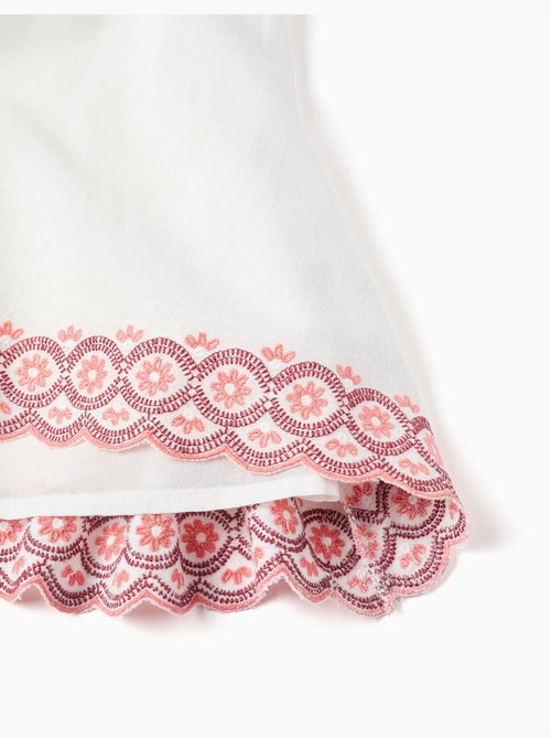 Vestido de algodón y lino con bordado inglés - Kiabi