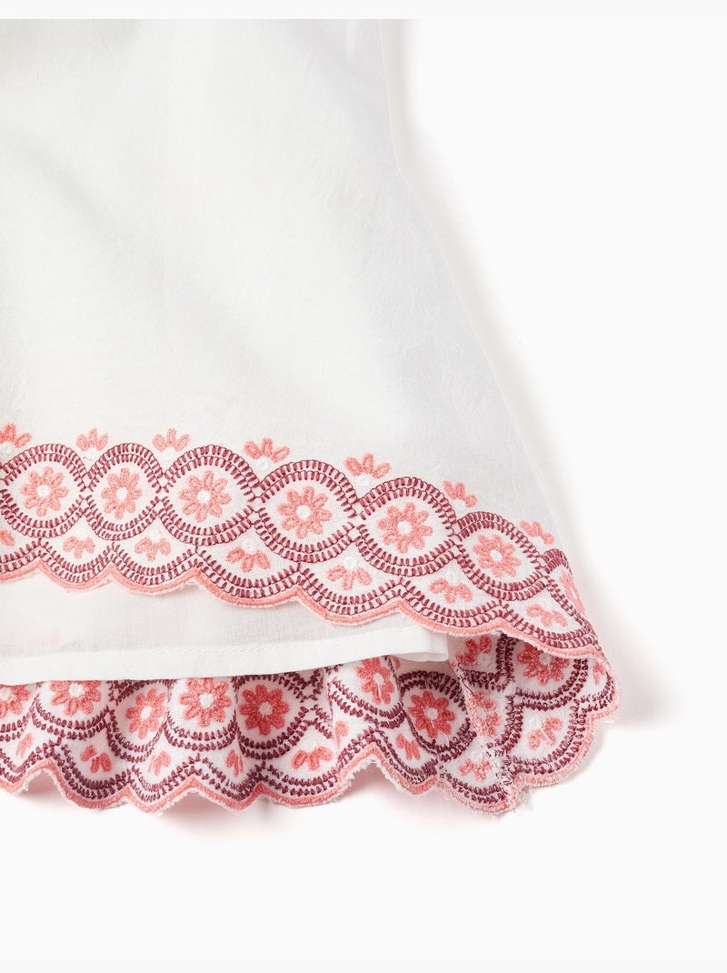 Vestido de algodón y lino con bordado inglés Beige claro - Kiabi