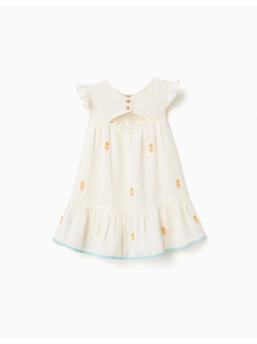 Vestido de algodón y lino con flores - Kiabi