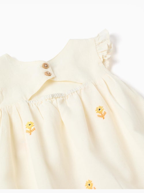 Vestido de algodón y lino con flores - Kiabi