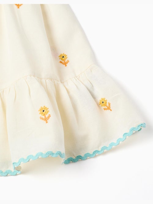 Vestido de algodón y lino con flores - Kiabi