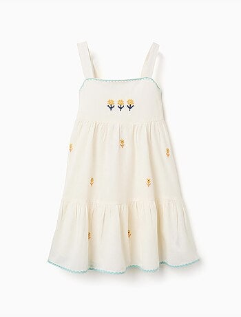 Vestido de algodón y lino con flores bordadas