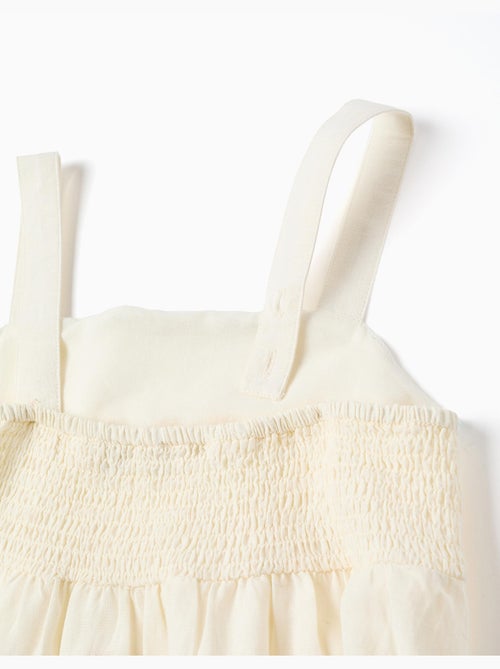 Vestido de algodón y lino con flores bordadas - Kiabi