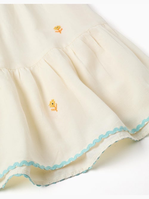 Vestido de algodón y lino con flores bordadas - Kiabi