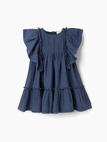 Vestido de algodón y lino con mangas con volantes You&Me