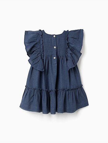 Vestido de algodón y lino con mangas con volantes You&Me