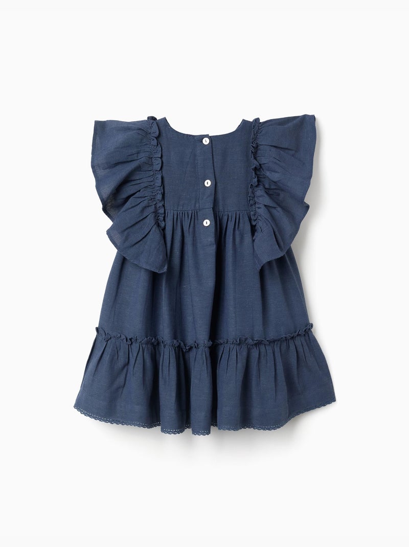 Vestido de algodón y lino con mangas con volantes You&Me Azul Azul - Kiabi