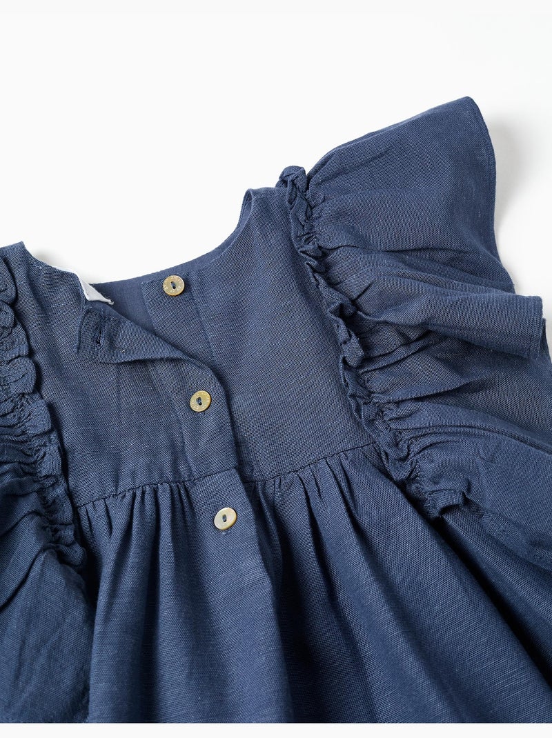 Vestido de algodón y lino con mangas con volantes You&Me Azul Azul - Kiabi