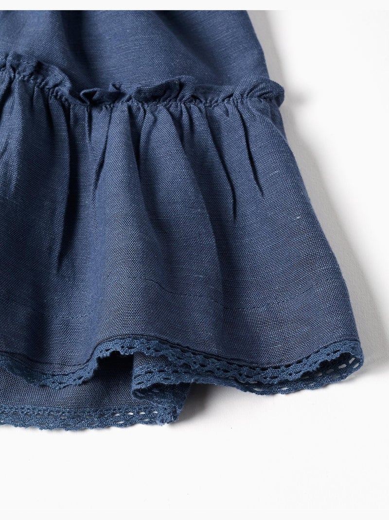 Vestido de algodón y lino con mangas con volantes You&Me Azul Azul - Kiabi