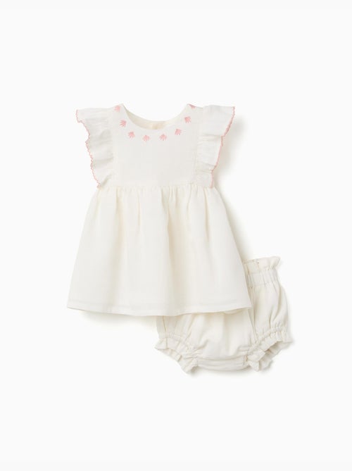 Vestido de algodón y lino + cubrepañal - Kiabi