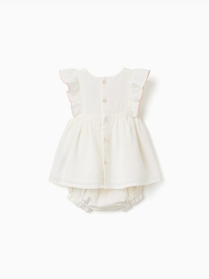 Vestido de algodón y lino + cubrepañal Blanco - Kiabi