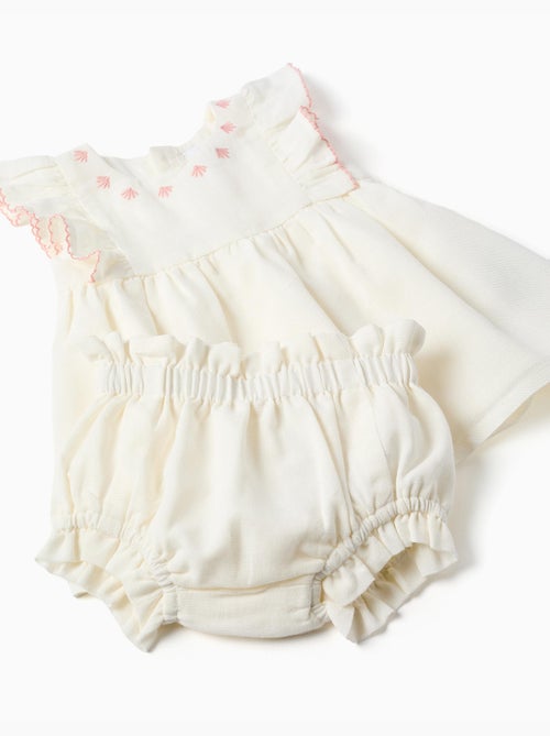 Vestido de algodón y lino + cubrepañal - Kiabi