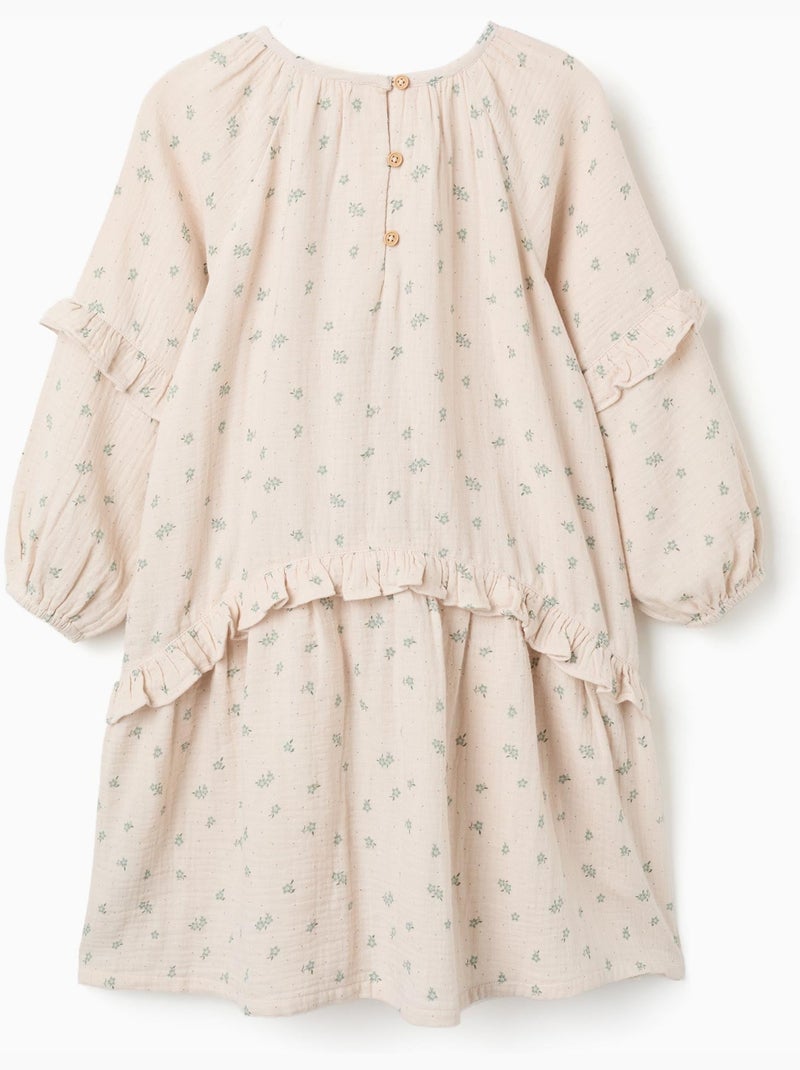 Vestido de bambula de algodón con motivo floral B&S Beige - Kiabi