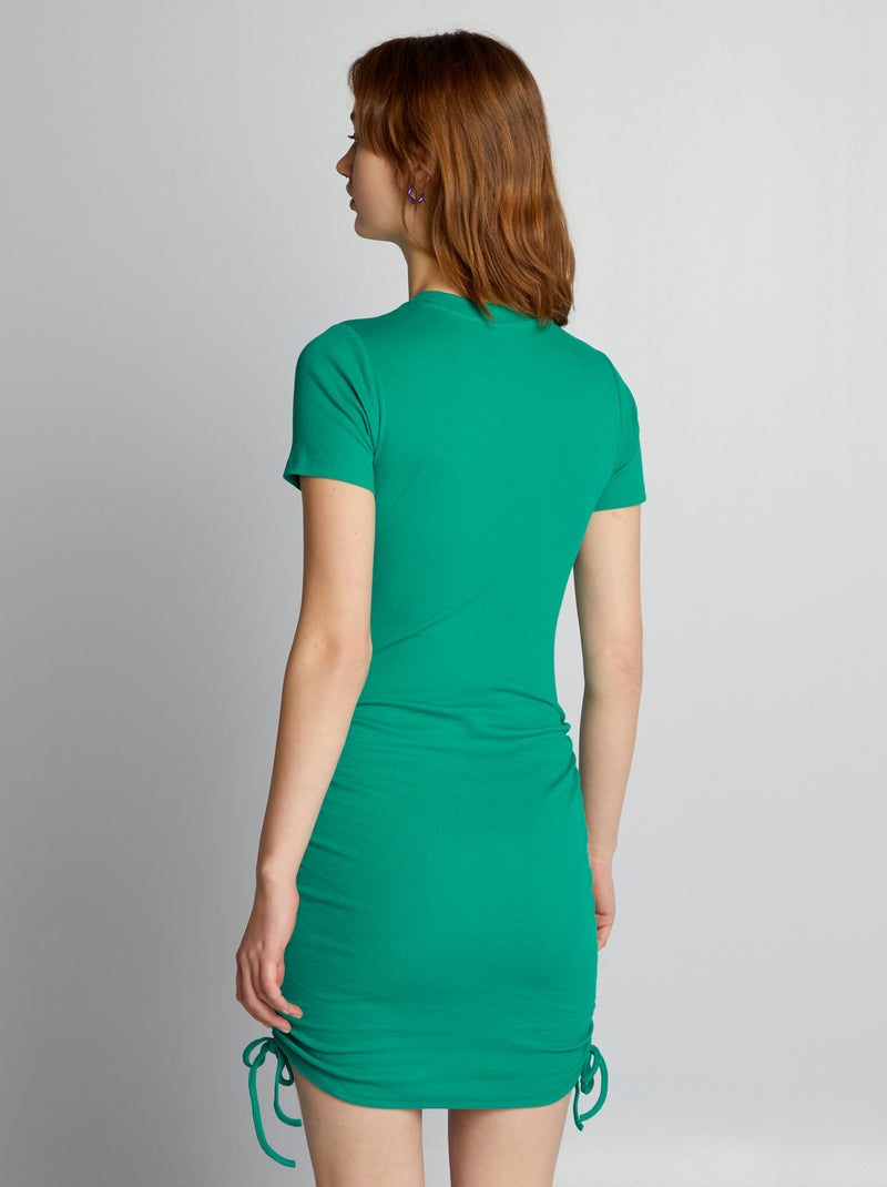 Vestido de canalé con cordones en los laterales VERDE - Kiabi