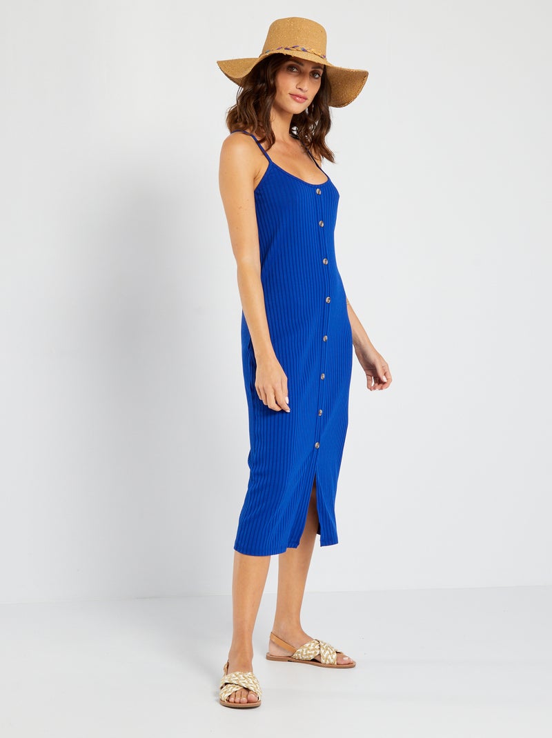 Vestido de canalé con tirantes finos AZUL - Kiabi