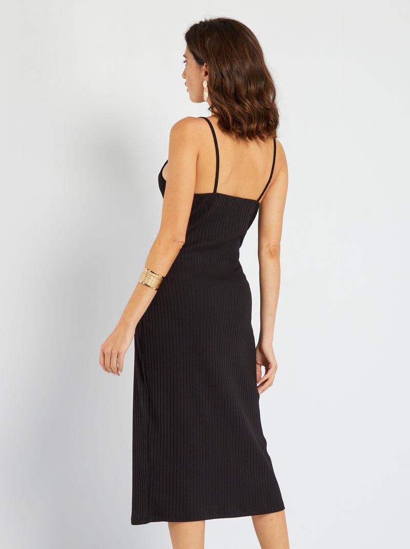 Vestido de canalé con tirantes finos Negro - Kiabi