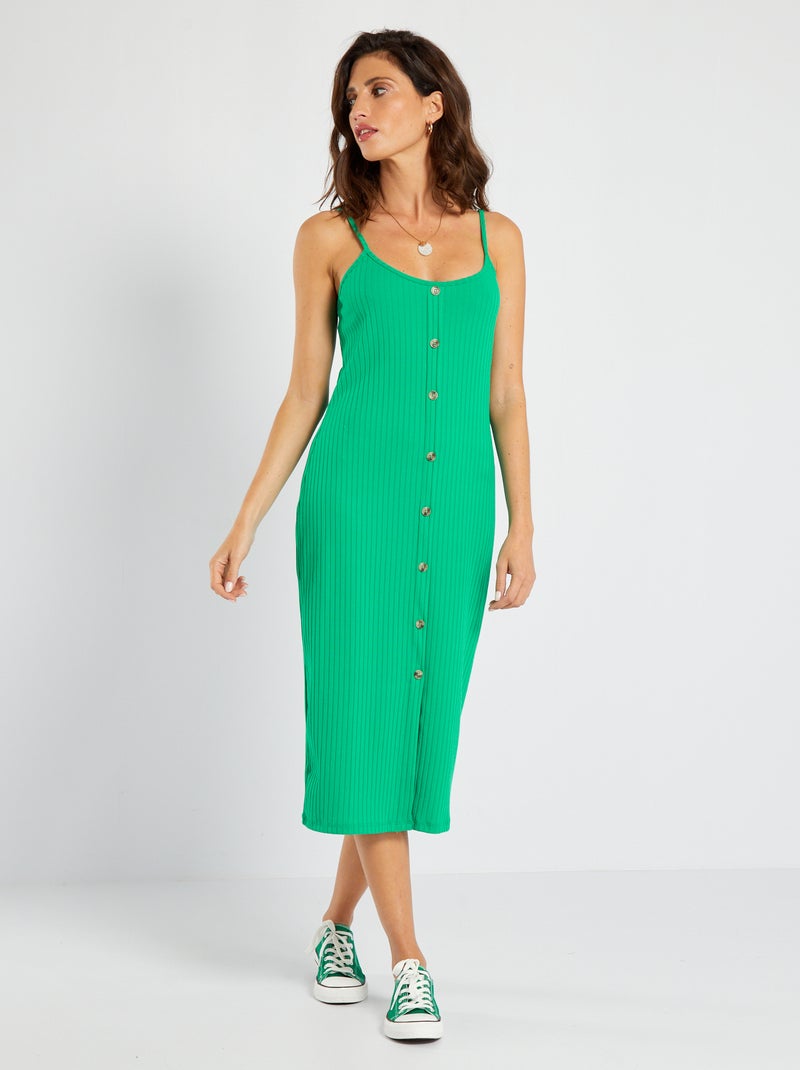 Vestido de canalé con tirantes finos Verde - Kiabi