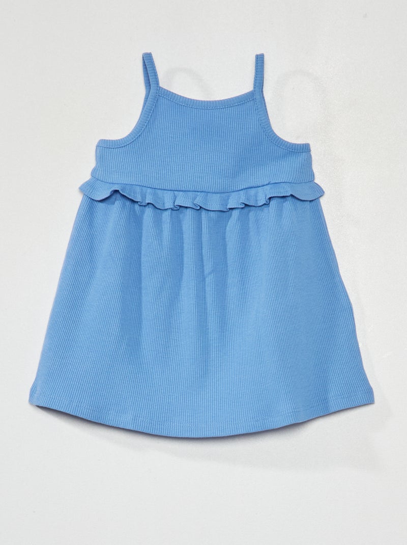 Vestido de canalé con volante AZUL - Kiabi