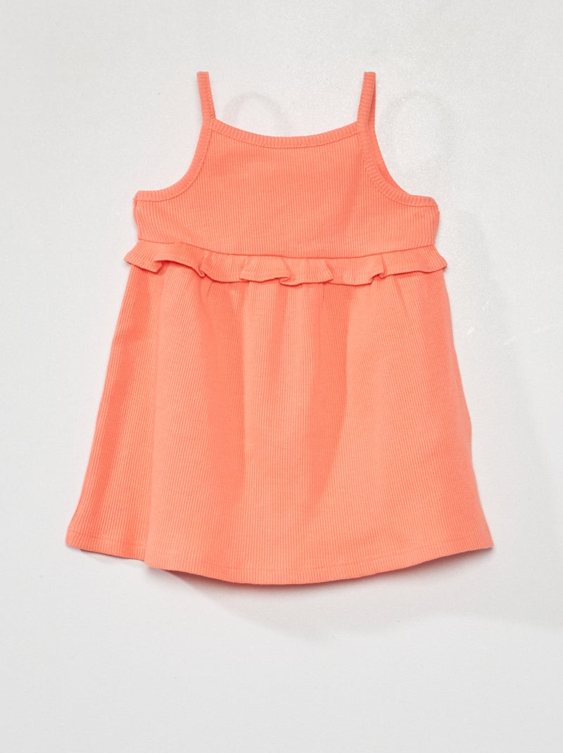 Vestido de canalé con volante NARANJA - Kiabi