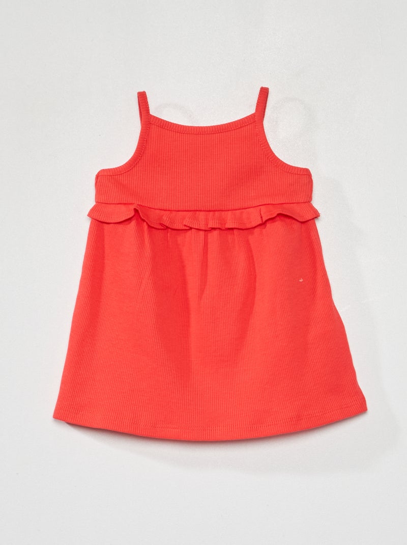Vestido de canalé con volante rojo - Kiabi