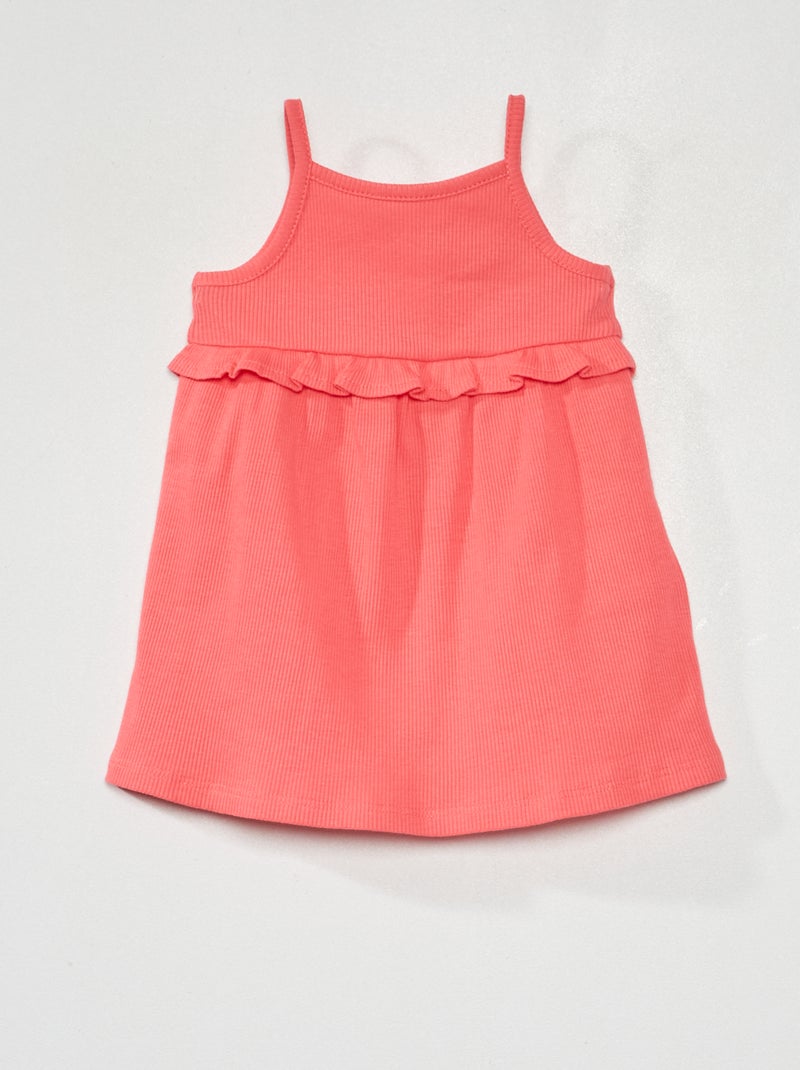 Vestido de canalé con volante ROSA - Kiabi