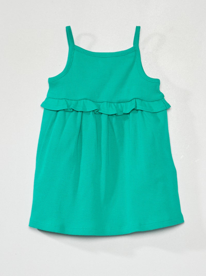 Vestido de canalé con volante Verde - Kiabi